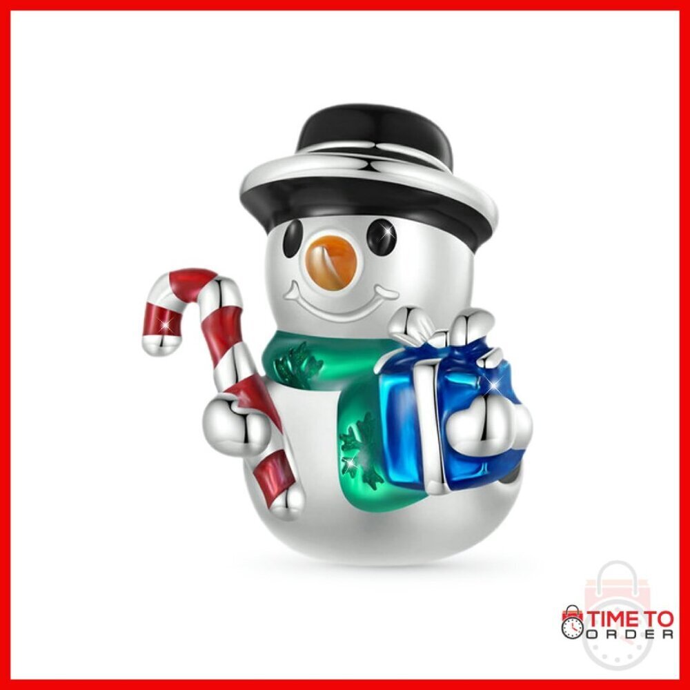 Sterling Silver Snowman Charm for Bracelet Necklace 4.5mm Hole